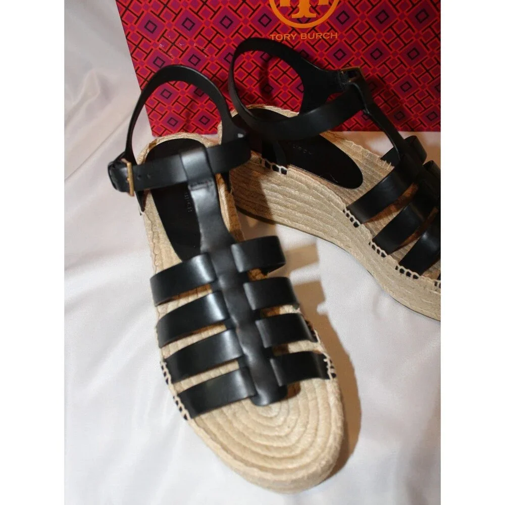 TORY‎ BURCH WOMEN'S STRAPPY FISHERMAN ESPADRILLE SANDALS BLACK NIB $278